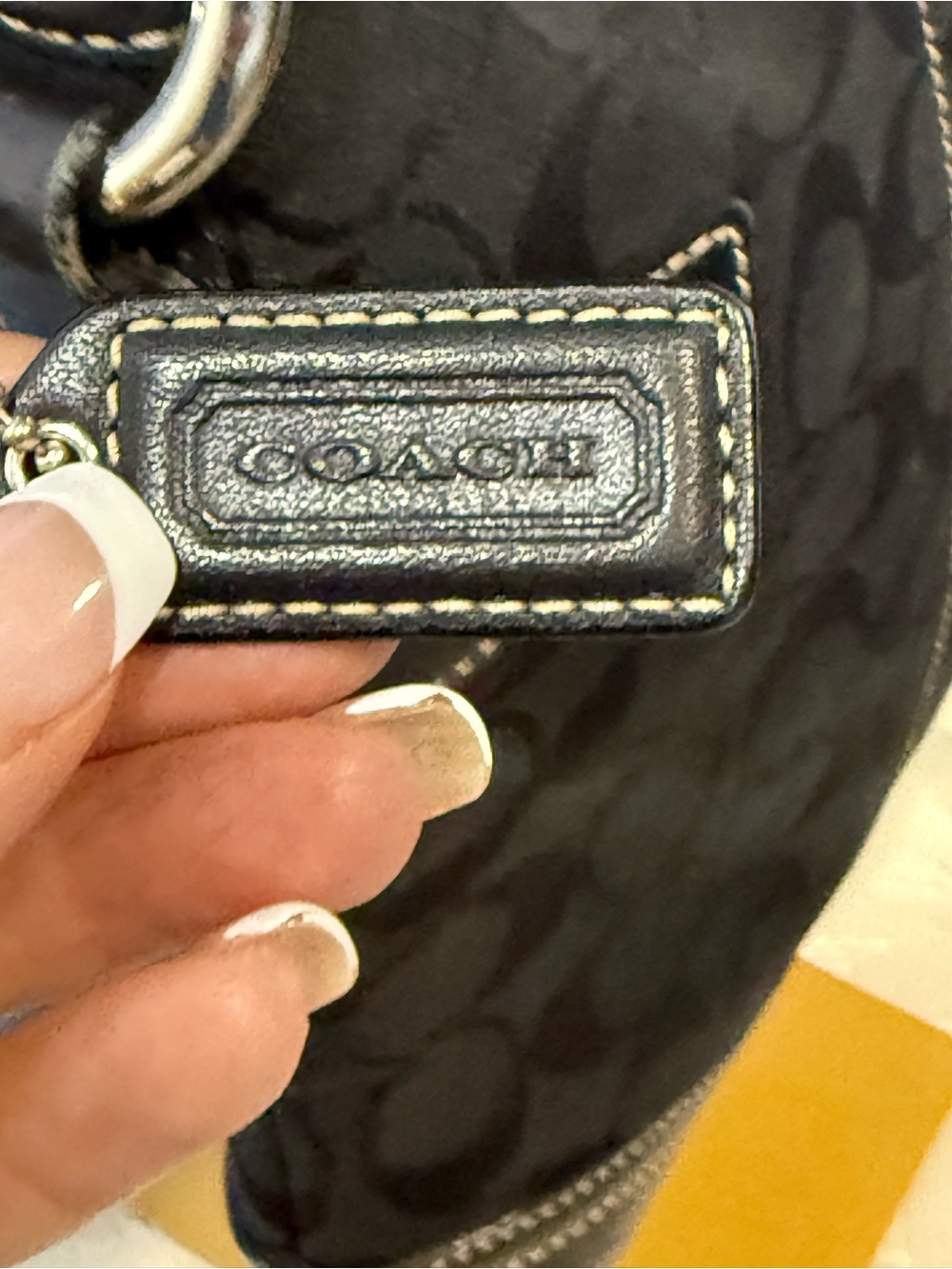 Coach Signature Jacquard Black Hobo Shoulder Bag Leather Trim Buckle Purse - Picture 10 of 11